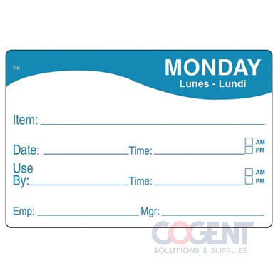 Label 2"x3" Monday Food Date Removable Remark 500/rl