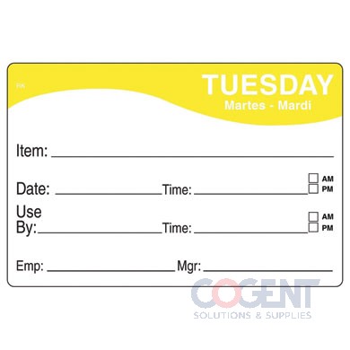 Label 2"x3" Tuesday Food Date Removable Remark 500/rl