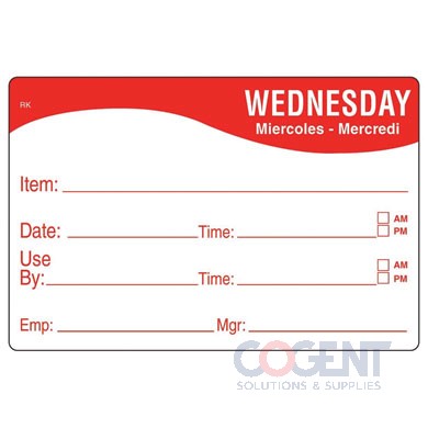 Label 2"x3" Wednesday Food Date Removable Remark 500/rl