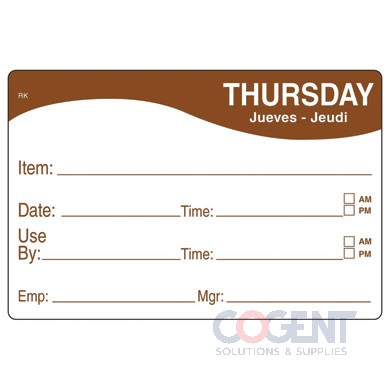 Label 2"x3" Thursday Food Date Removable Remark 500/rl