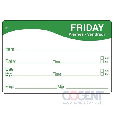 Label 2"x3" Friday Food Date Removable Remark 500/rl
