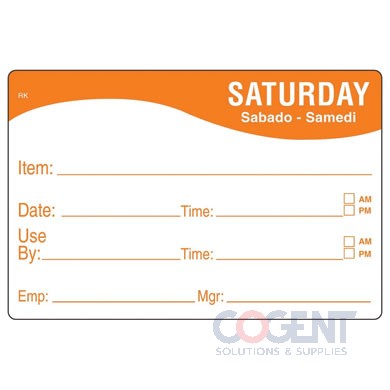 Label 2"x3" Saturday Food Date Removable Remark 500/rl