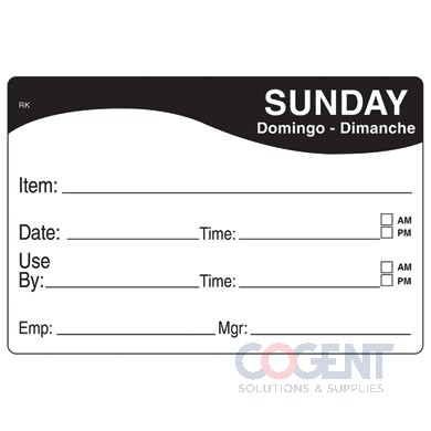 Label 2"x3" Sunday Food Date Removable Remark 500/rl