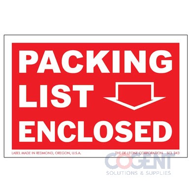 Packing List Enclosed 500/rl