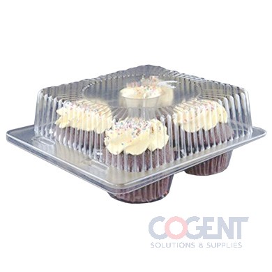 4 Count Cupcake Cont Clear H/L 2-1/8" Bottom 250/cs LBH-6404