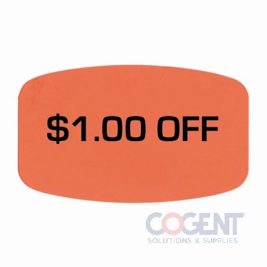 Label $1.00 Off 1.3"x.74" Fluor Red w/Black 1m/rl EP-267