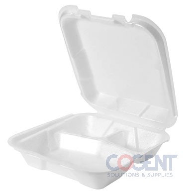 Foam Container 7.88x8.63x2.5 3 comp White 200/cs  SN103