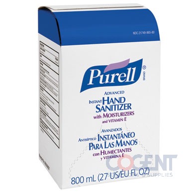 Hand Sanitizer, Advanced Gel Bag-in-Box Unscented 12/800ml