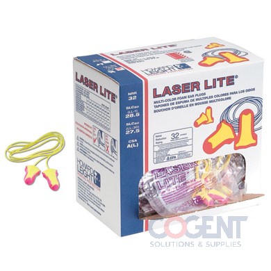 Laser Lite Foam Ear plugs Corded 100pr/bx 10bx/cs LL30