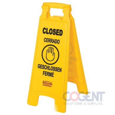 "Closed" Sign Multilingual Ylw 2-Sided 11x12x25 Plastic 1/ea